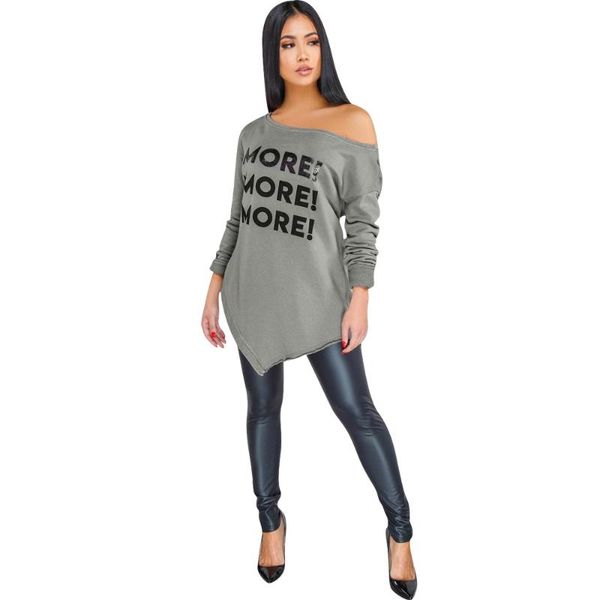 

women's t-shirt womens tshirts casual long sleeve skew collar womans fashionable irregular crop clothing more letter print t shirt, White