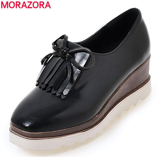 

arrival women pumps square toe spring summer lace up shoes casual wedges platform woman big size 33-43 dress, Black