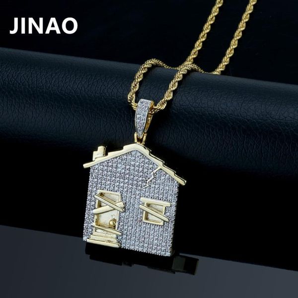 

pendant necklaces jinao fashion trap house necklace letter bling cubic zircon iced out chain micro pave men women hip hop jewelry gift, Silver