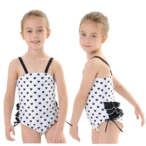 

one-pieces 1-6years swimwear+hat french lady toddler baby girls one piece hearts printed suspenders swimsuit biki summer essential m4, Black