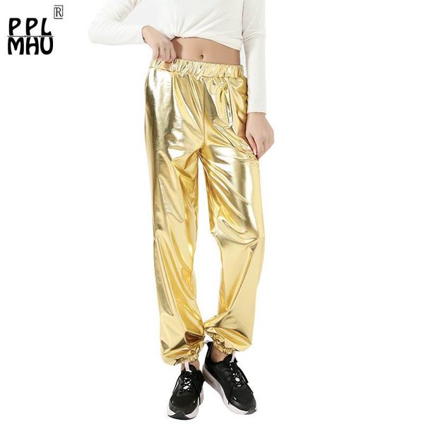 

women's pants & capris explosive hip-hop party candy colors casual performance wide leg loose sports trousers fashion shiny symphony, Black;white