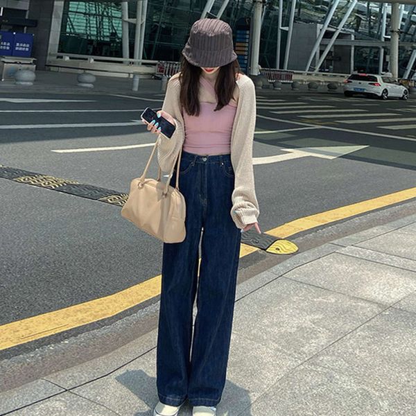 

high waist wide leg autumn thin tube loose and blue pants women