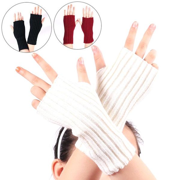 

sports gloves woman fingerless winter autumn warm soft knitted mittens fashion wrist arm hand half finger glove christmas gifts, Black