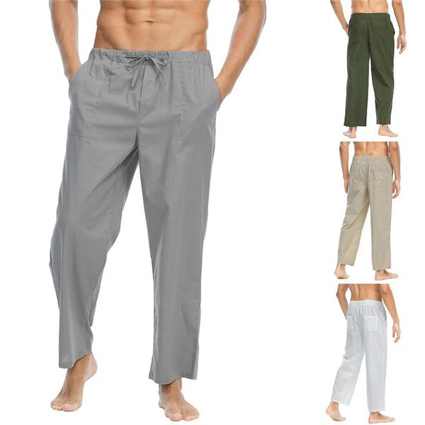 

men's pants linen trousers wide overalls clothing loose elastic waist casual harajuku 2021, Black