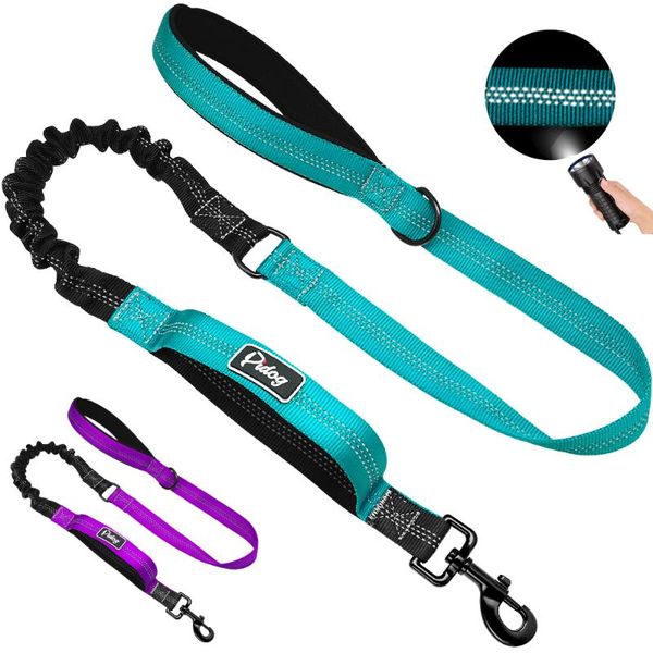 

reflective elastic dog leash 2 handles retractable nylon pet safety control leads for large dogs walking training pitbull collars & leashes
