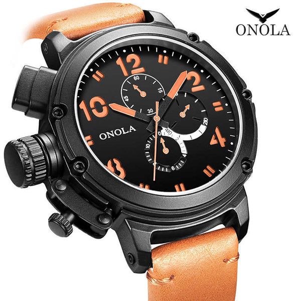 ONOLA Automatische mechanische Uhr Männer 2021 Luxus großes Zifferblatt Leder Armbanduhr Mode lässig Sport cool einzigartig Relogio Masculino Q0902
