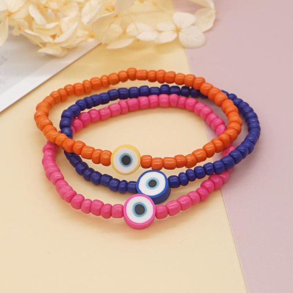 

link, chain bohemian colorful glass millet bead bracelet geometric round soft pottery eye for women fashion jewelry accessories, Black