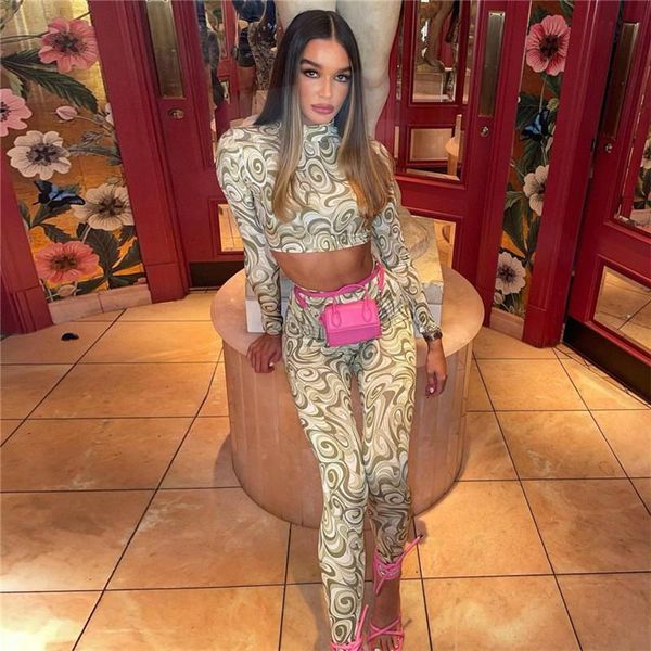 

women's two piece pants autumn casual 2 sets women o-neck long sleeve t-shirt + sheath matching set print skinny female tracksuit, White