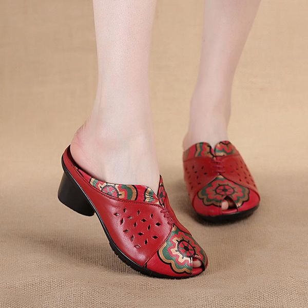 

women's sandals genuine leather platform slippers summer thick sole high heels ladies sandal peep toe shoes for women, Black