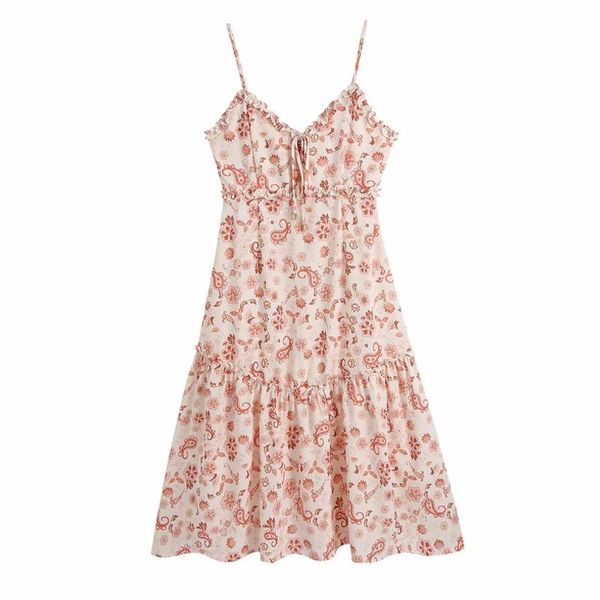 

casual dresses summer women paisley printing ruched decoration suspender midi dress female loose clothes leisure lady vestido d8052, Black;gray