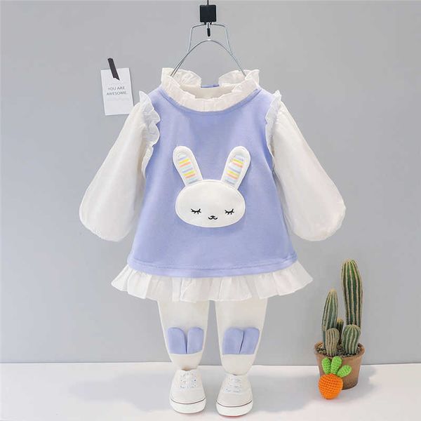 

hylkidhuose girls clothing sets spring autumn baby rabbit lace t shirt pants children kids clothes toddler infant casual outfit x0902, White