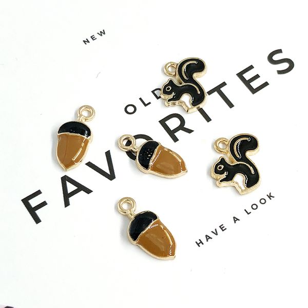 

10pcs gold metal enamel mini pine cone squirrel acorn charms pendants for bracelet earring necklace fashion jewelry material, Bronze;silver
