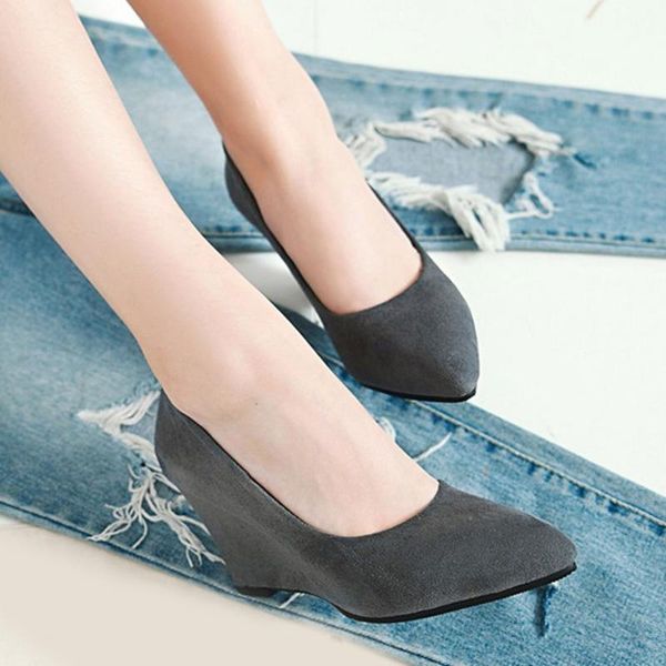 

dress shoes women's suede upper high heel wedge woman pointed toe women pumps large sizes 33-43, Black