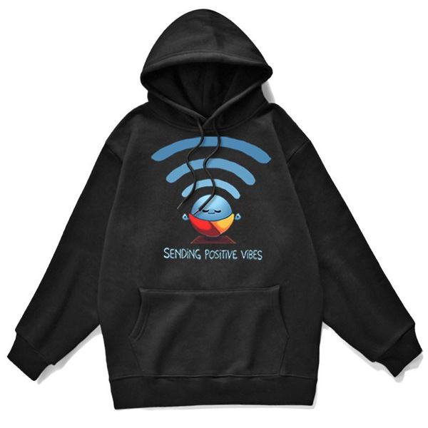 

men's hoodies & sweatshirts sending positive vibes wifi pattern printing pullover for male warm street men hooded sweatshirt hip hop ko, Black