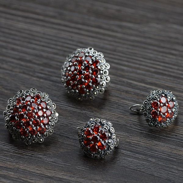 

stud bocai woman earrings s925 pure silver inlaid garnet antique style female buckle for, Golden;silver