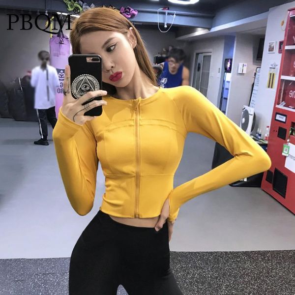 

yoga outfit pbqm short elastic tight sports fitness running fast drying zipper jacket fashion women's autumn pure color 6t2168