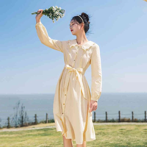 

casual dresses dress spring arrival waisted slim girl doll collar long sleeve elegant a-line mid length women's dress n2jv, Black;gray