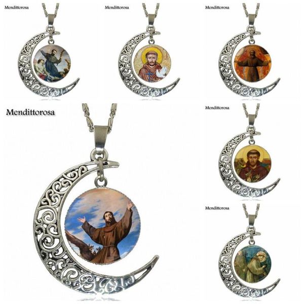 

pendant necklaces for kids beads st francis religious belief fashion glass cabochon moon necklace women silver color choker