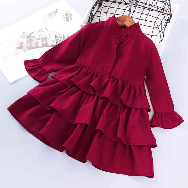 Meninas Vestem-se Bebé Vermelho Bolo Es Criança Roupas de Crianças Verão Princesa Partido de Outono para 2-6Y 210515