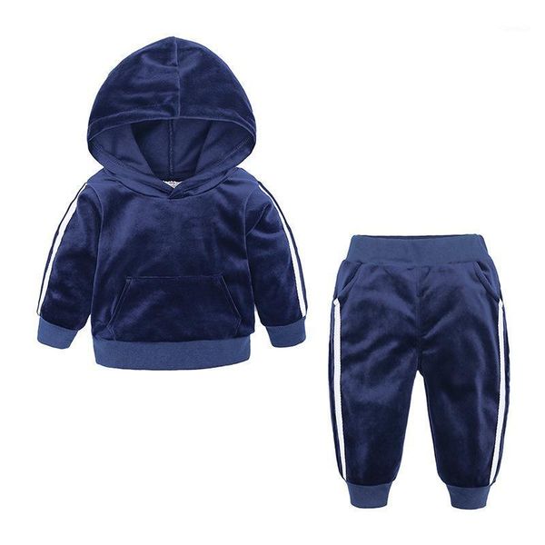 

clothing sets 2-piece set of boys and girls casual sweater trousers spring autumn sports suit gold velvet hooded clothes, White