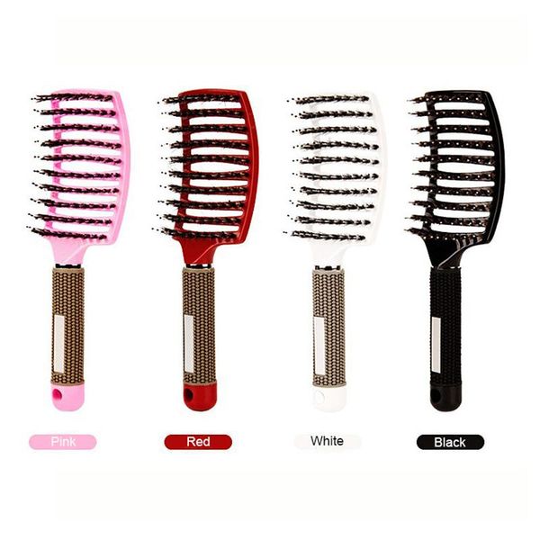 

hair brushes scalp massage comb brush hairbrush bristle&nylon women wet curly detangle for salon hairdressing styling tools, Silver