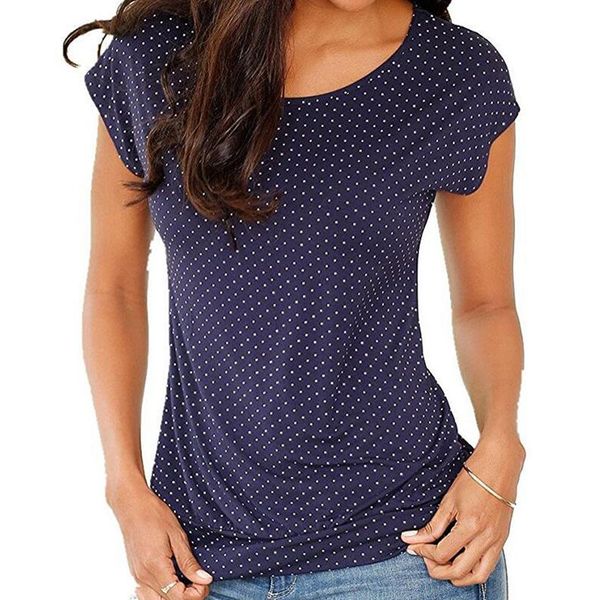 

women's t-shirt polka dot print summer women t shirt ladies short sleeve slim o neck casual female tee streetwear, White