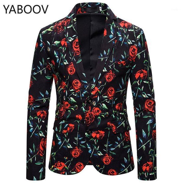 

men's suits & blazers suit jackets casual rose print long sleeve two button men blazer hombre coat jacket, White;black