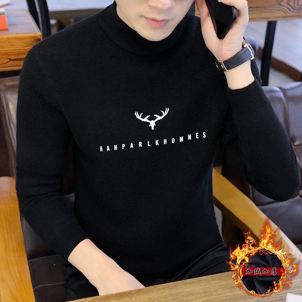 

sweater knit men's winter half high collar plush thickened cashmere slim fit warm base, White;black