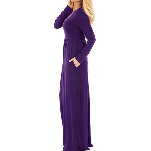 

casual dresses women summer dress round neck long sleeve loose ankle-length female solid pocket elastic waist plus size 5x, Black;gray