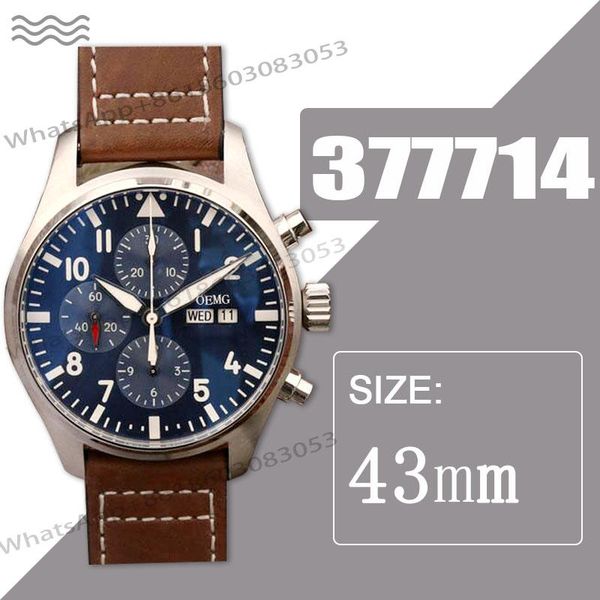 

wristwatches men's watches automatic mechanical watch 377714 chronograph 43mm blue dial leather strap zf luxury 1:1, Slivery;brown