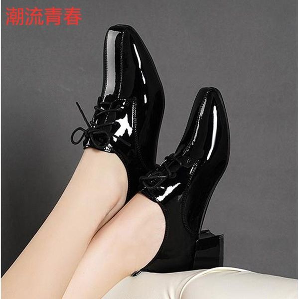 

women leather single shoes thick high heel pumps round toe platform spring autumn fashion female casual shoes size 35-40, Black