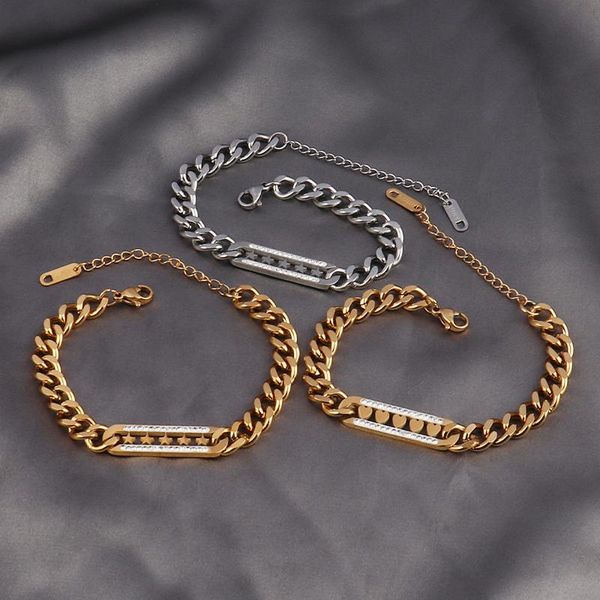 

link, chain punk thick bracelets for women stainless steel bracelet star heart charm jewelry gift party, Black