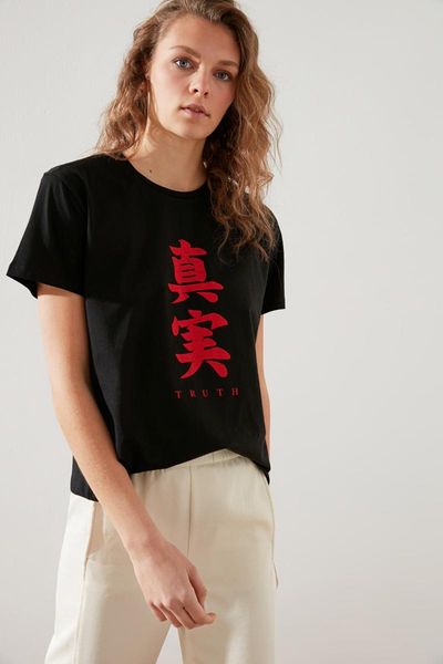 

women's t-shirt trendyol printed semi-fitted knitted twoss21ts2056, White