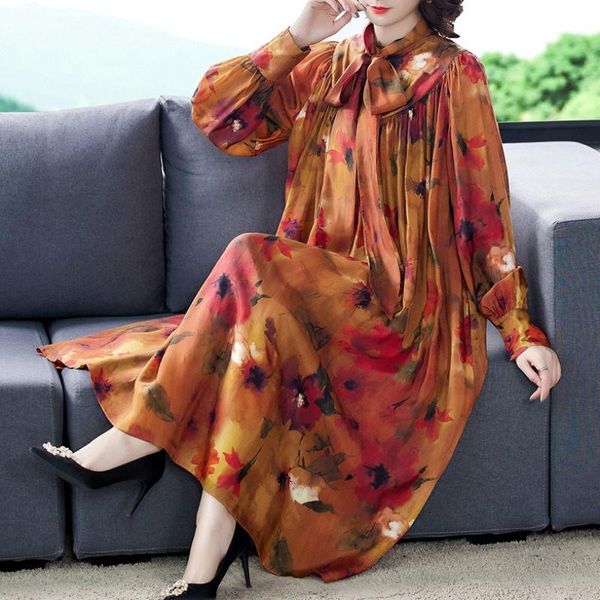 

casual dresses korean style winter clothing plus velvet padded dress women's vintage print fashion bow collar elegant loose vestido y10, Black;gray