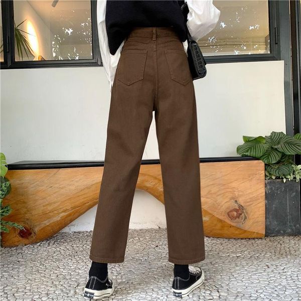

women's jeans style korean ankle-length dark ins women vintage high brown autumn chic straight waist all-match harajuku streetwear w, Blue