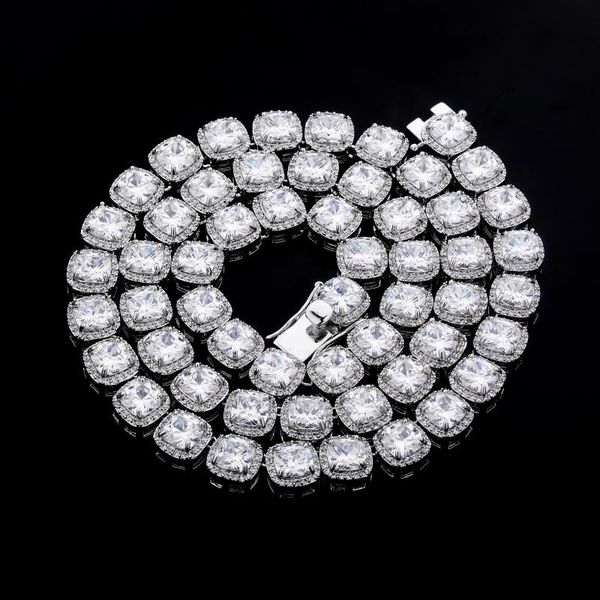 

chains 2021 10mm square zircon large size tennis chain necklace out bling cz charm hip hop fashion jewelry for men, Silver