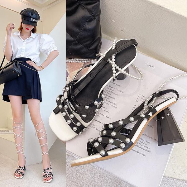 

sandals fashion womens shoes 2021 plastic sandal block heels breathable luxury transparent summer low chunky studded girls fabric ba, Black