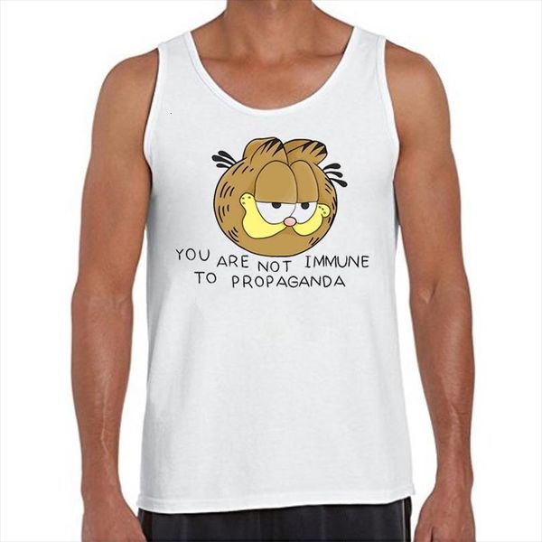 

funny propaganda garfield printed men tank unhappy cool vest sleeveless tee o neck, White;black