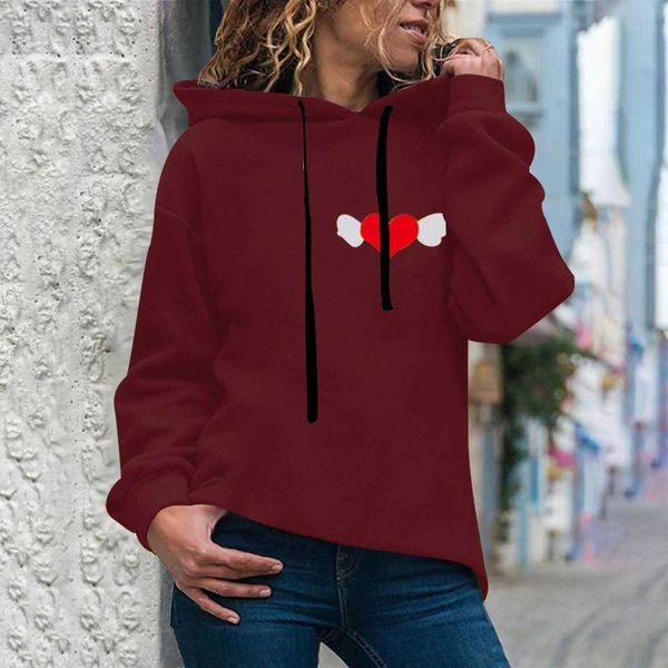 

women's hoodies & sweatshirts red heart printed women casual fun print hooded sweatshirt autumn long sleeve loose y2k clothes woman cl, Black