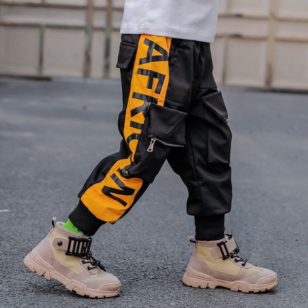 

winter warm pants boys trousers thicken overalls pants autumn loose harem cargo pants boy letter print leisure sweatpants kids, White