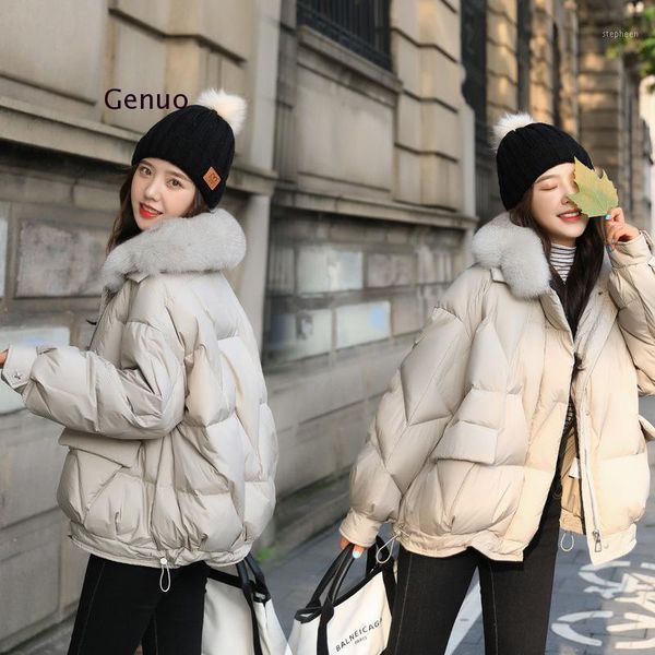 

women's down & parkas autumn winter 2021 female jacket big fur collar coat korean thick warm loose casual oversized women, Black