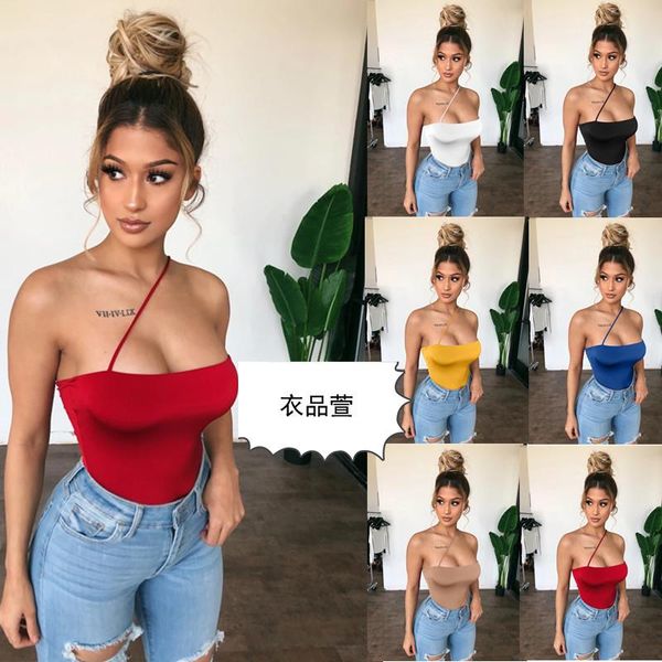 

summer fashion solid color sleeveless sling lady t-shirt women slim bodycon femme oversized backless woman tee women's, White