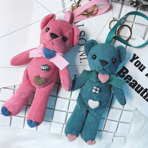 

cute large corduroy button bear bag pendant creative doll gift key ring, Silver