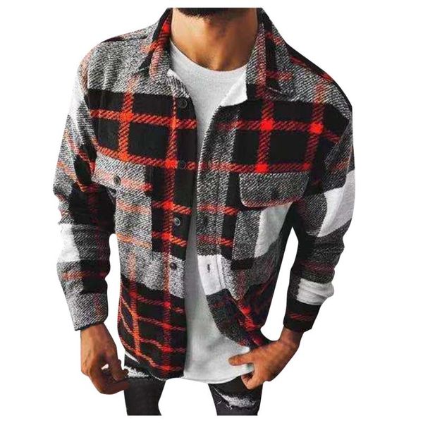 

men's jackets fashoin plaid autumn winter windproof cardigan casual turn-down collar outerwear button down streetwear coats homme, Black;brown