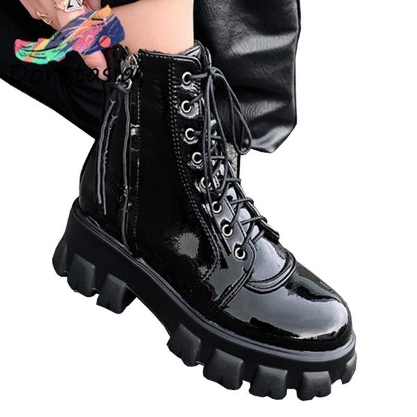 

boots doratasia plus size 32-46 brand platform booties ladies fashion patent pu ankle women 2021 casual wedges shoes woman, Black