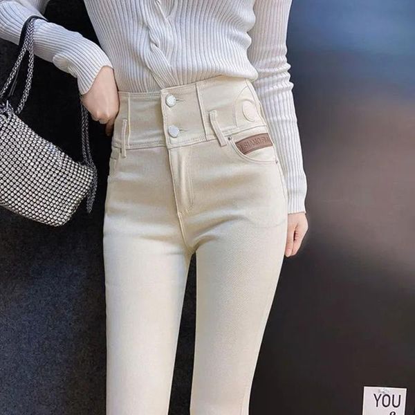 

women's pants & capris women large size casual leggings trousers female high waist slim solid mom's fashion creamy-white stretch p, Black;white