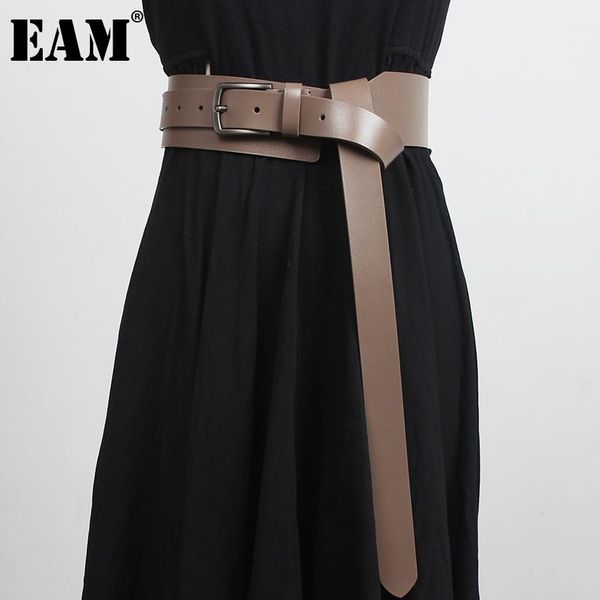 

[eam] knot decoration pu leather black long wide belt personality women fashion tide all-match spring autumn 2021 1dd3645 belts, Black;brown