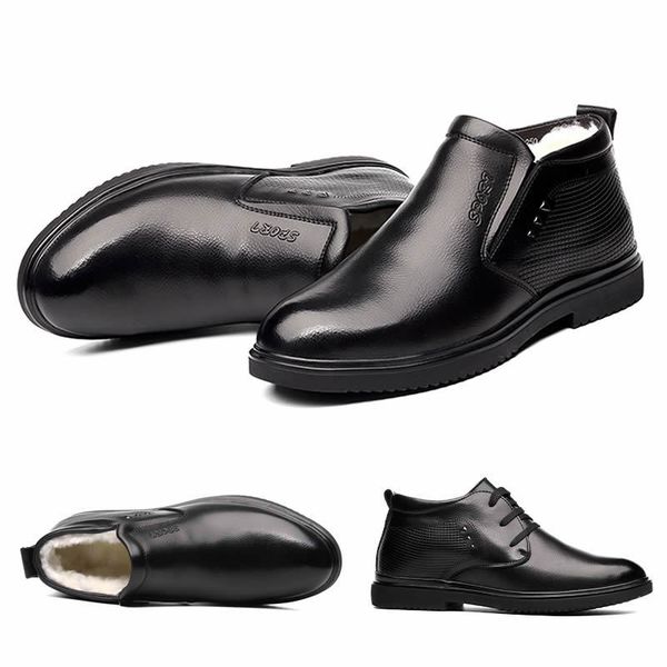 

dress shoes handmade men genuine leather winter boots warm snow ankle for business tgls, Black