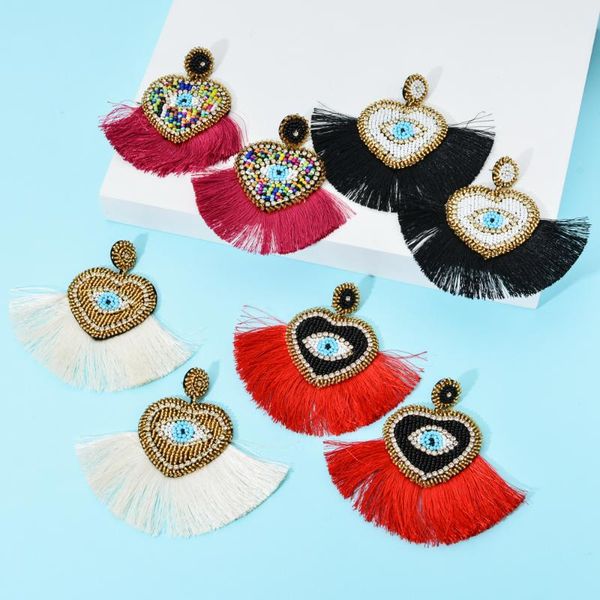 

dangle & chandelier 4 colors miyuki earrings evil eye tassel handmade rainbow colorful beads pendant statement for women jewelry, Silver