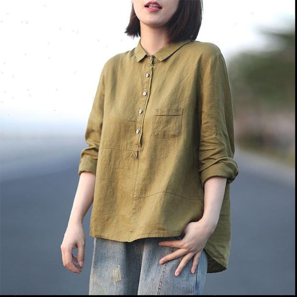 

women shirt arrival spring autumn long sleeve loose all matched casual cotton linen blouses vintage blusas mujer s604, White